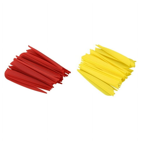 100Pcs Arrows Vanes 4 Inch Plastic Fletching for Diy Archery Arrows - 50Pcs Yellow & 50Pcs Red