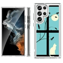 Shockproof Bumper Phone Case for Samsung Galaxy S23 Ultra 5G, by OneToughShield ® - Moon/Cat