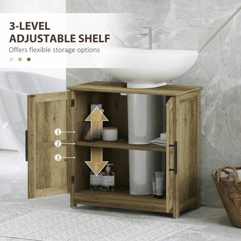 Topcobe Farmhouse Pedestal Sink Storage Cabinet, Bathroom Sink Cabinet with 2 Barn Doors and Adjustable Shelf, Indoor Modern Furniture for Bathroom, Light Gray