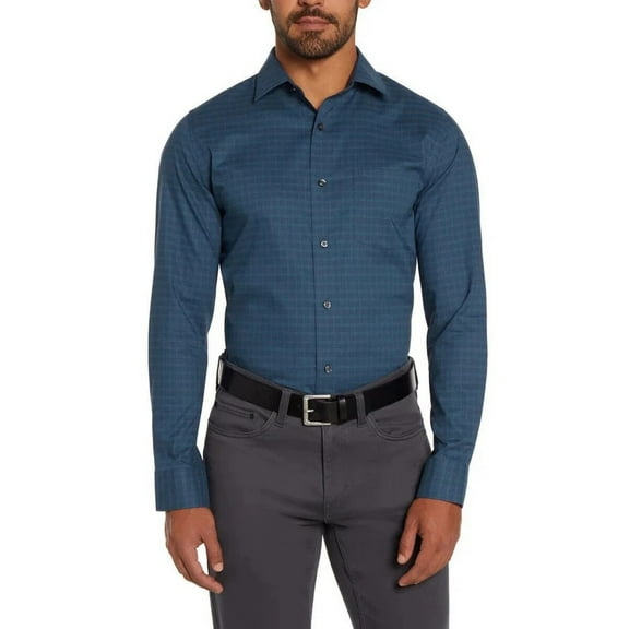 Banana Republic Men's Slim Fit Wrinkle Free Non-Iron Dress Shirt, Dark Blue Large