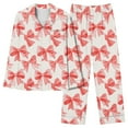 thumbnail image 5 of Busydd Pajama Sets for Women 2 Piece Long Sleeve Lapel Tops and Pants Loungewear Set Fashion Bow Print Valentines Day Pajamas Casual Button Up Sleepwear, 5 of 5