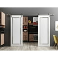thumbnail image 3 of Sturdy Double Barn Door 72 x 80 inches with | Planum 0888 Painted White with Frosted Glass | Stainless Steel 13FT Rail Hangers Heavy Set | Solid Panel Interior Doors, 3 of 5