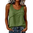 thumbnail image 3 of VBVC Women's Cotton Linen Frayed Trim Tank Tops , Ladies' Casual Summer Crew Neck Blouses , Breathable Sleeveless Shirts For Women,Army Green,S-2XL, 3 of 8