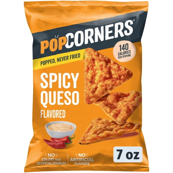 PopCorners No Artificial Colors or Flavors Spicy Queso Popped Corn Chips Bag, 7 oz​