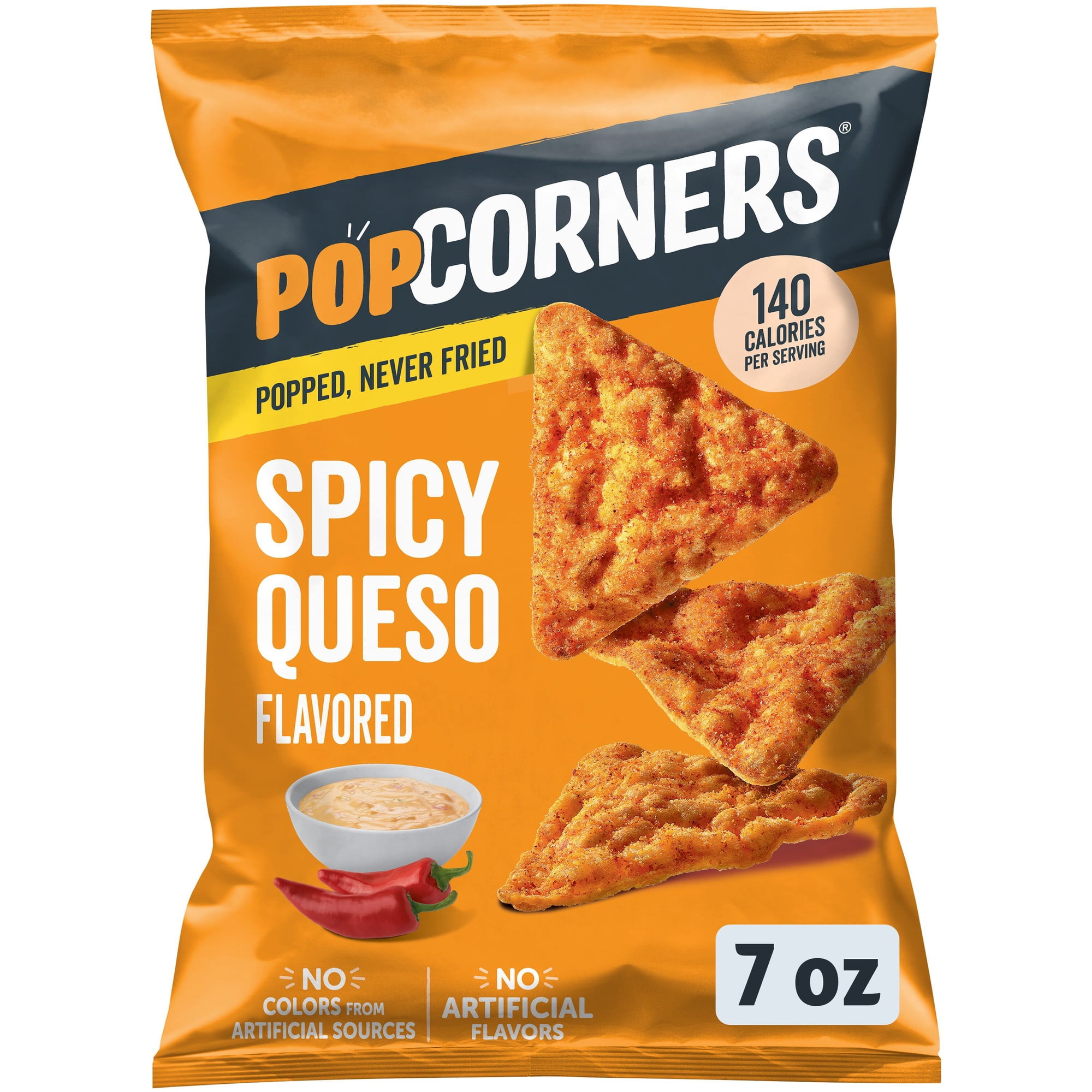 PopCorners No Artificial Colors or Flavors Spicy Queso Popped Corn Chips Bag, 7 oz