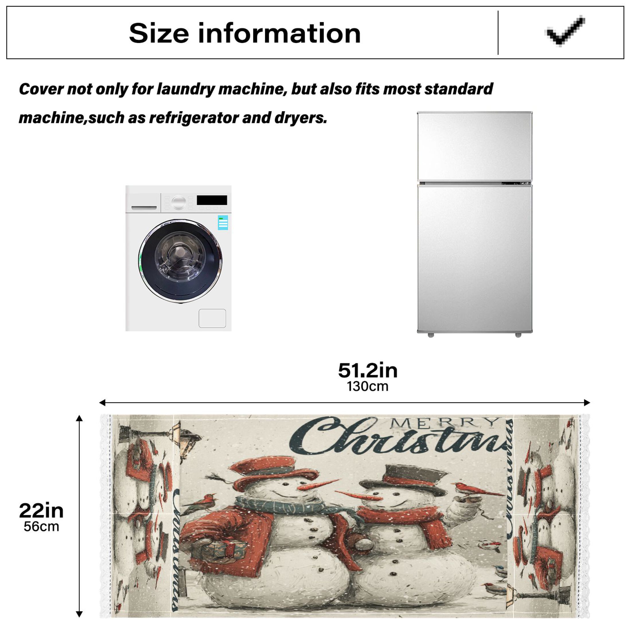 Wobogo Vintage Snowman Washing Machine Cloth Dryer Refrigerator Top Cover Protective Non-Slip Mat For Kitchen Laundry