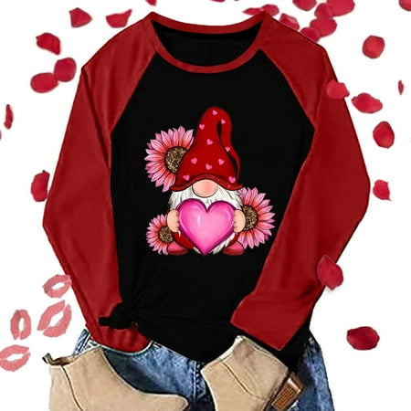 

Gubotare Valentine s Day Tops For Women Women s Basic Long Sleeve T Shirts Crewneck Slim Fit Spandex Tops Plain Layer Underscrub Tees Black M