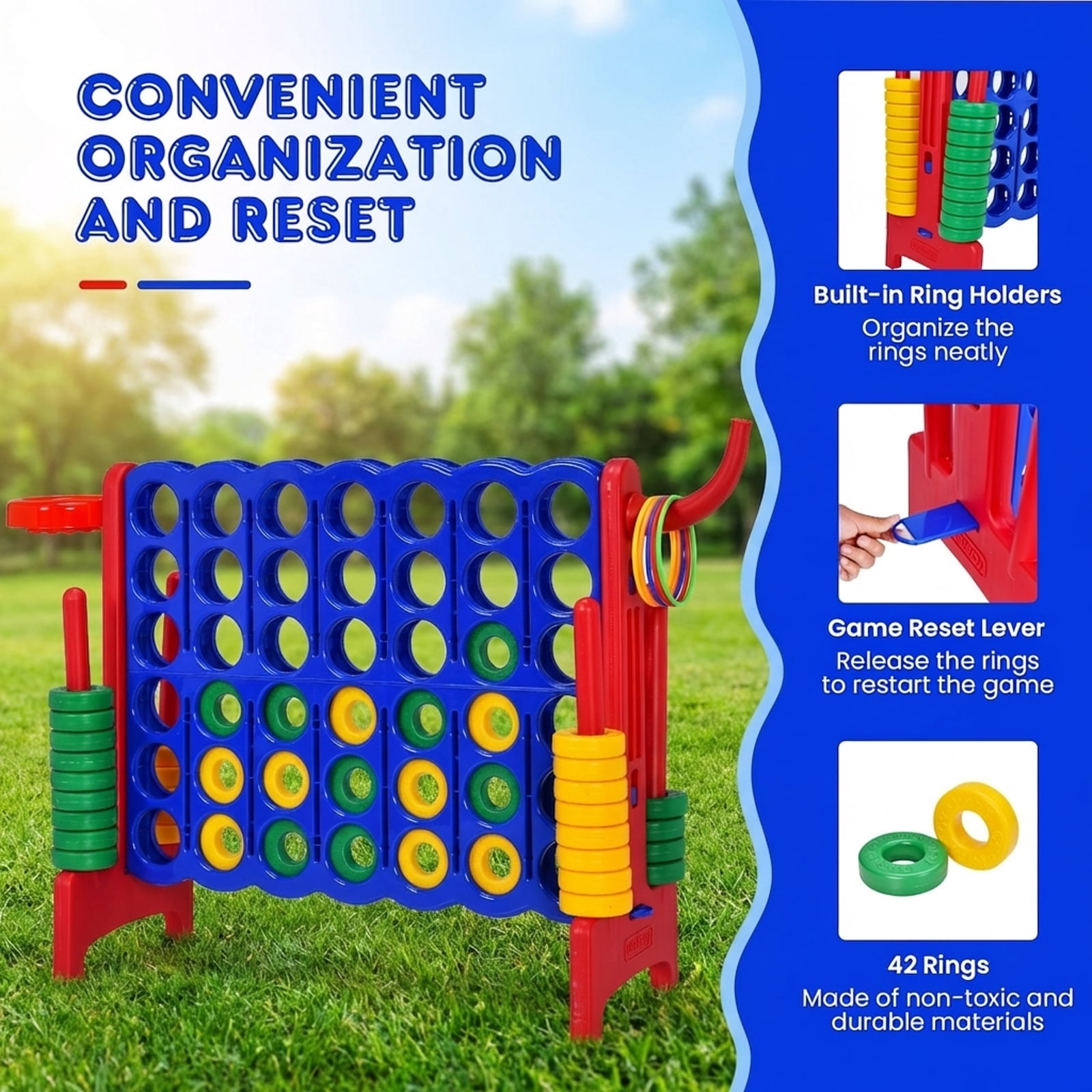 Redsmile 2.5ft 4-to-Score Giant Game Set Red - Portable Outdoor Indoor Game for Birthday Party BBQ Camping Family Fun
