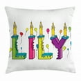 thumbnail image 1 of Lily Throw Pillow Cushion Cover, Hand Drawn Merry Arrangement of Letters Birthday Themed Female Name with Balloons, Decorative Square Accent Pillow Case, 16 X 16 Inches, Multicolor, by Ambesonne, 1 of 2
