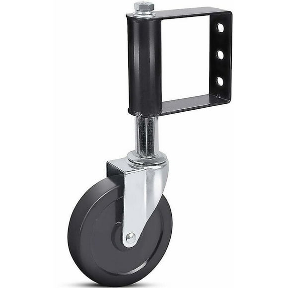 1 Black 5" Gate Wheel For Wooden Gates, Heavy Duty Spring Loaded Gate Wheel For Wooden And Metal Tube Swing Gates, Small Fence Gate Support Wheel With
