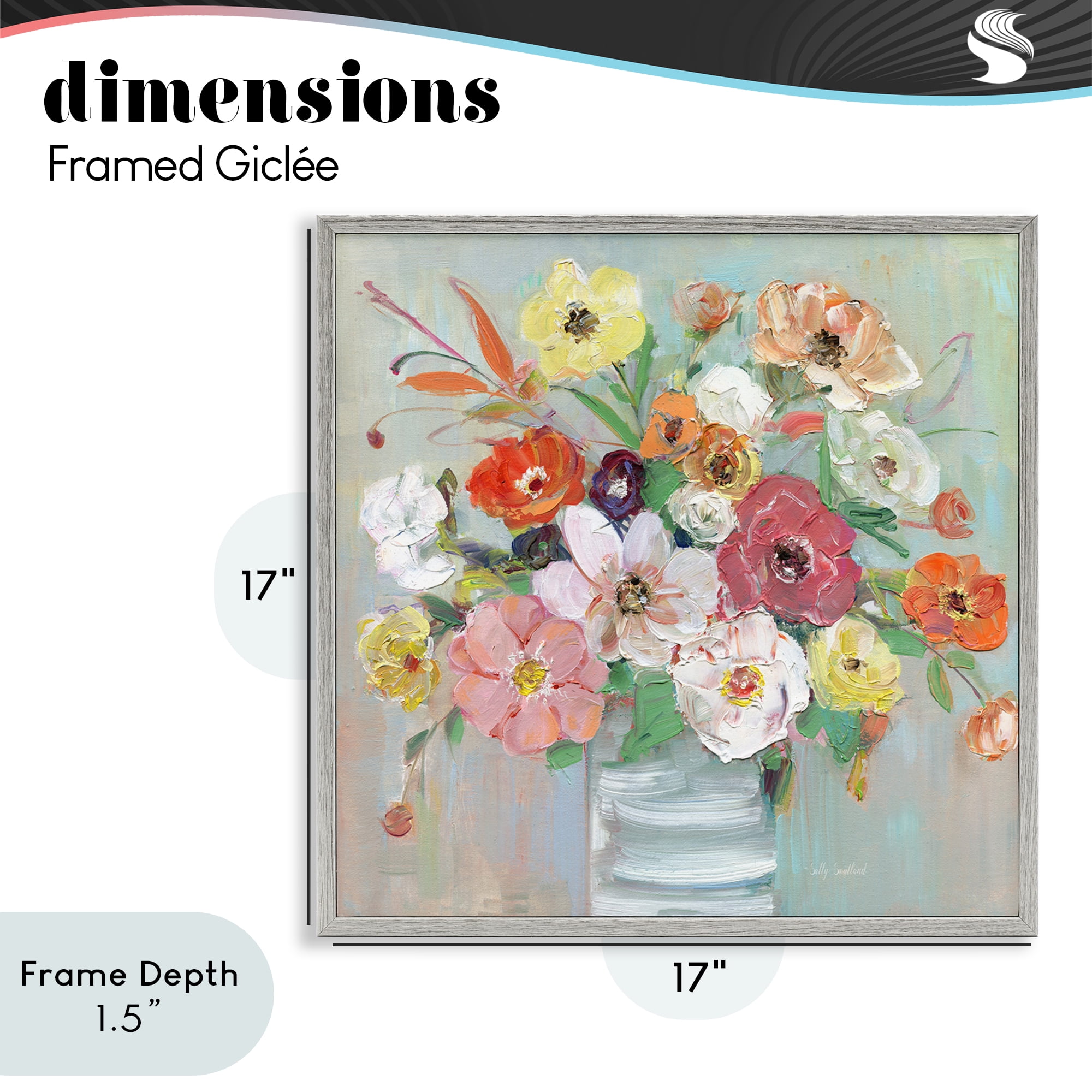 Stupell Industries Energetic Blossom Bouquet Gray Framed Giclee Art, design by Sally Swatland