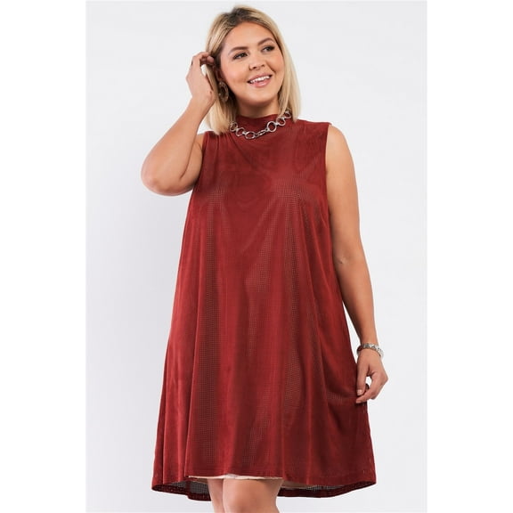 Plus Rust And Nude Illusion High Neck Swing Dress 2XL