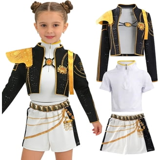 Guvpev G'irl's Princess Dress Deluxe Off-Shoulder Fancy Dress Costume with Crown & Wand Dress up Accessories for Halloween Cosplay & Birthday Party