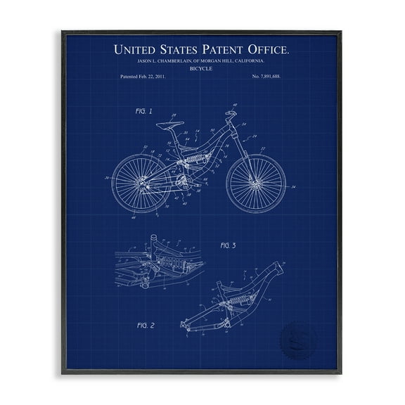 Stupell Industries Detailed Bicycle Blueprint Transportation Painting Black Framed Art Print Wall Art, 11 x 14