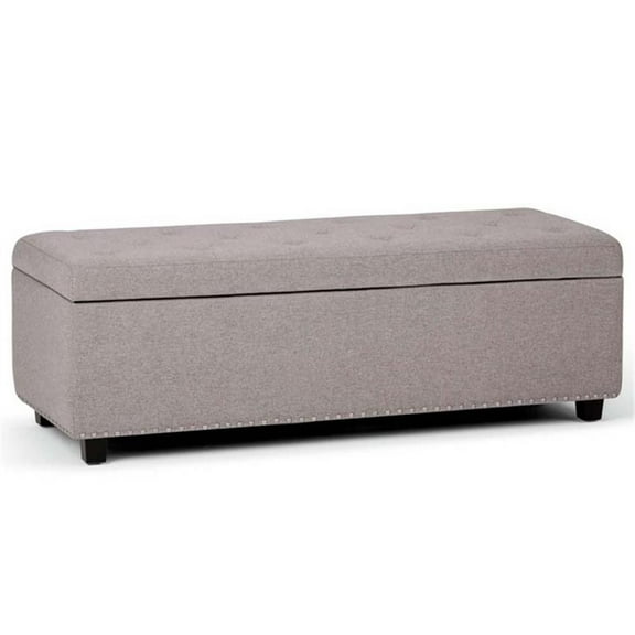 Trent Home 48" Transitional Rectangle Ottoman in Cloud Gray Linen Look Fabric
