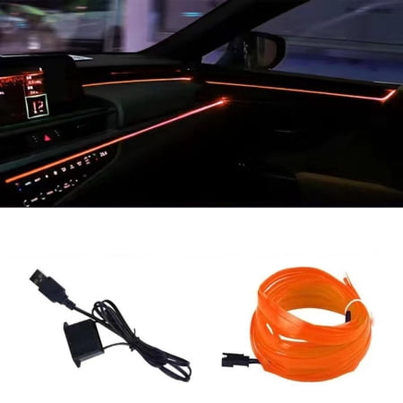 Waterproof Decorative Auto Interior With USB Drive Wire Strip Light EL Neon LED Strip Car Atmosphere Lights ORANGE