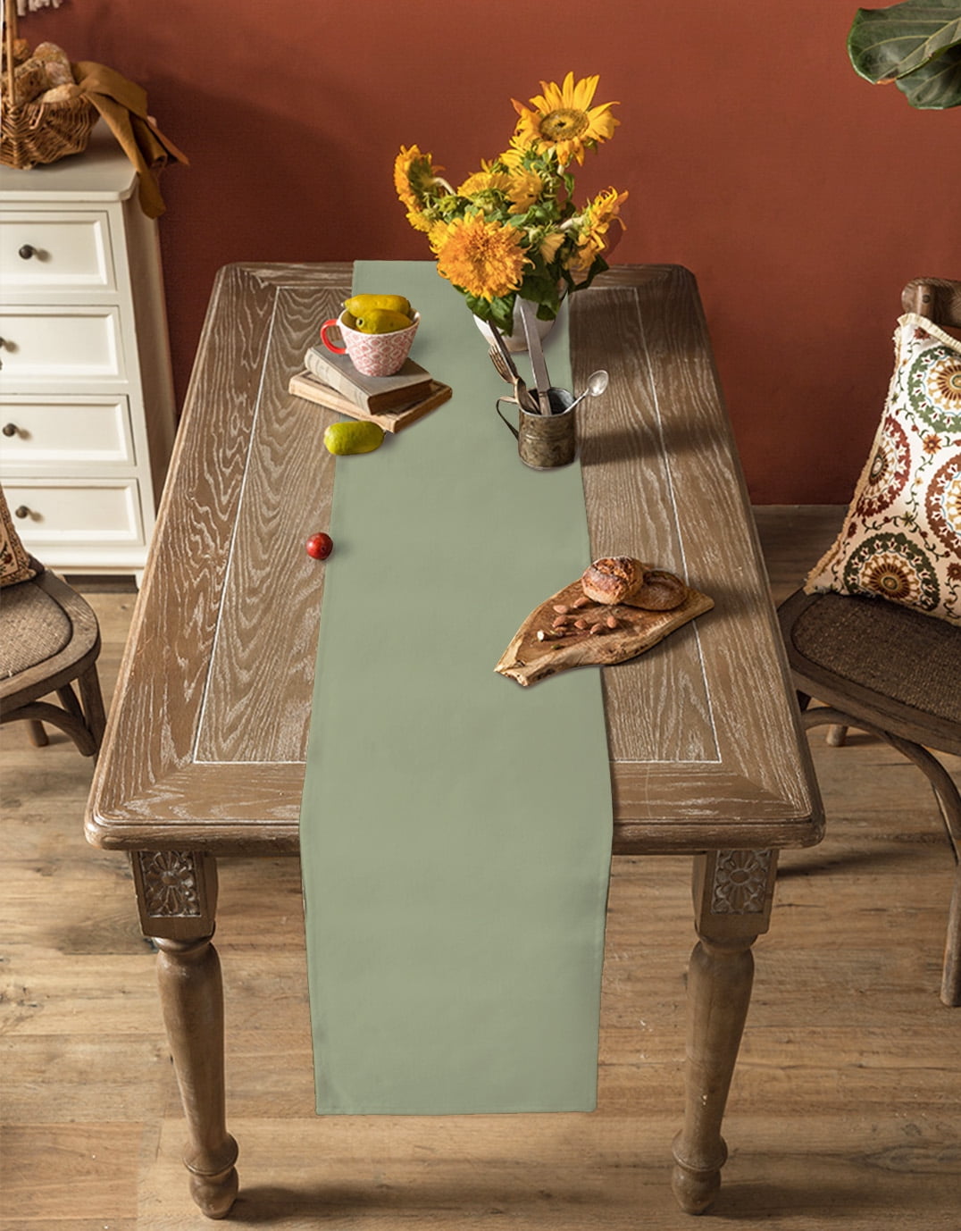 Table Runner Dresser Scarf 13 x 36 Inch Soild Color Sage Green Table Runners Non-Slip Heat Kitchen Dining Table Decor for Kitchen Farmhouse Indoor Outdoor Home Party