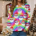 thumbnail image 2 of Kaprioy Merry Christmas Long Sleeve Tops for Women Plus Size Crew Neck Cute Xmas Tree Tshirts Blouse Soft Holiday Pullover Tees Multicolour, XXL, 2 of 6