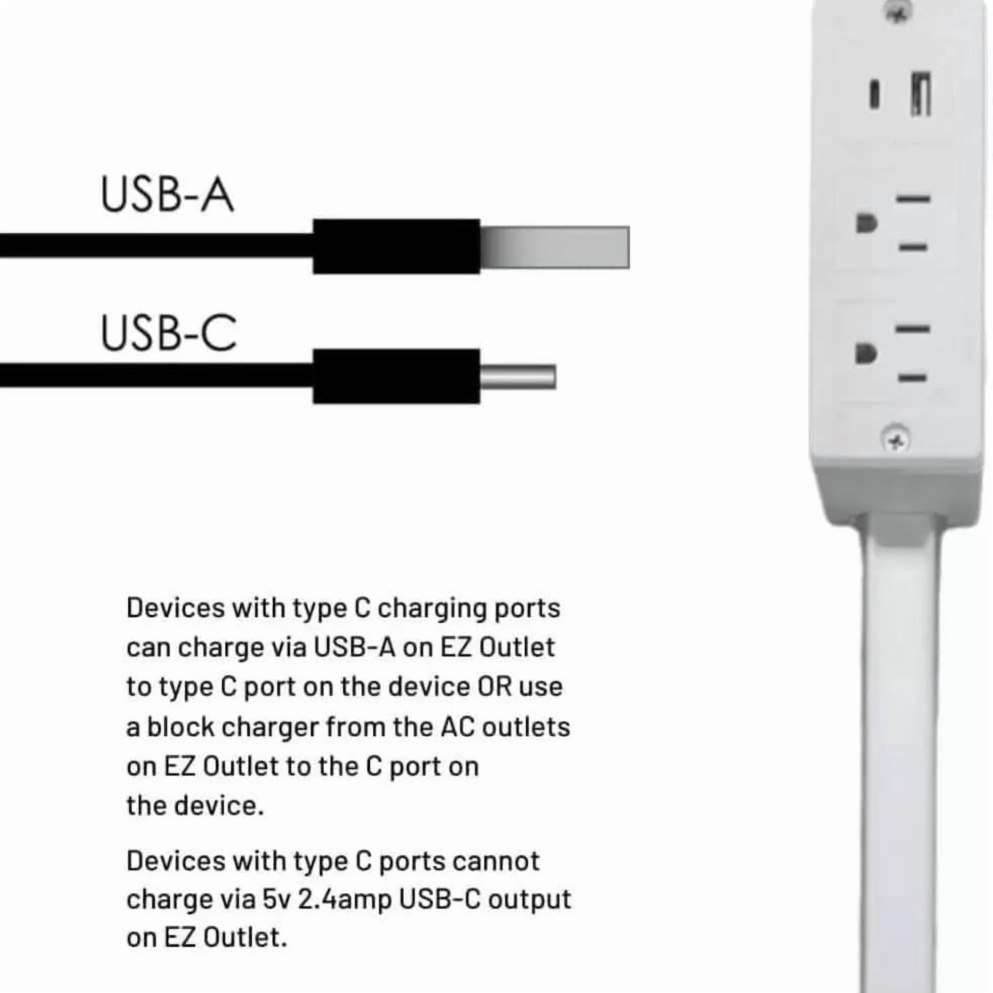Electrical Outlet Extender Features USB-A, USB-C, and 2 AC Electrical Outlet Extender Stick for Hard to Reach Spaces Extends 22" - 27", Rotates 180°, Use Behind Couches, Nightstands, Desks, and More