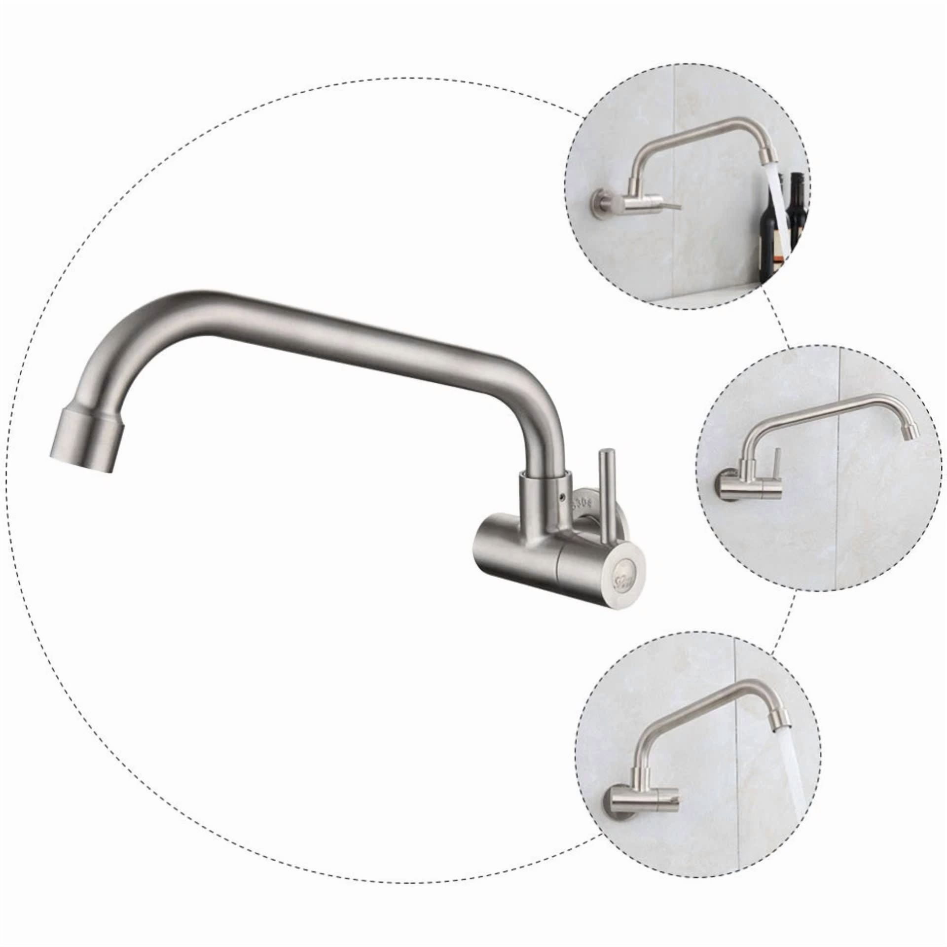 Single Cold Faucet Bathroom Mixer Tap Sink Lengthened Stainless Steel