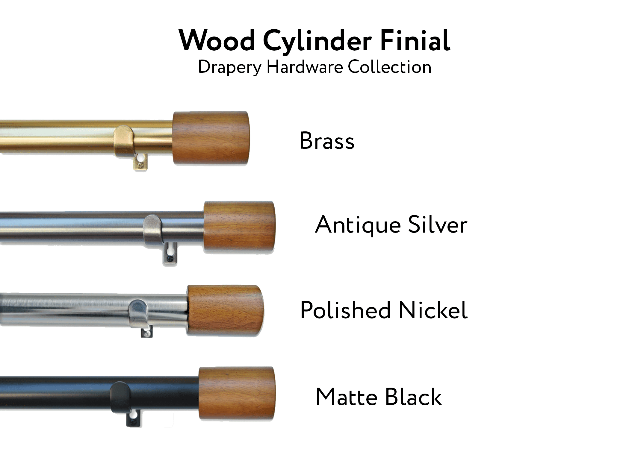 Linen Avenue Wood Cylinder Single Window Curtain Rod Set, 66 to 120-inch, Brass