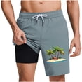 thumbnail image 5 of Fnnxeal Mens Swim Trunks 2-in-1 with Liner Quick Dry Beach Shorts Navy Blue Tropical Print Board Shorts,Size 2XL, 5 of 6