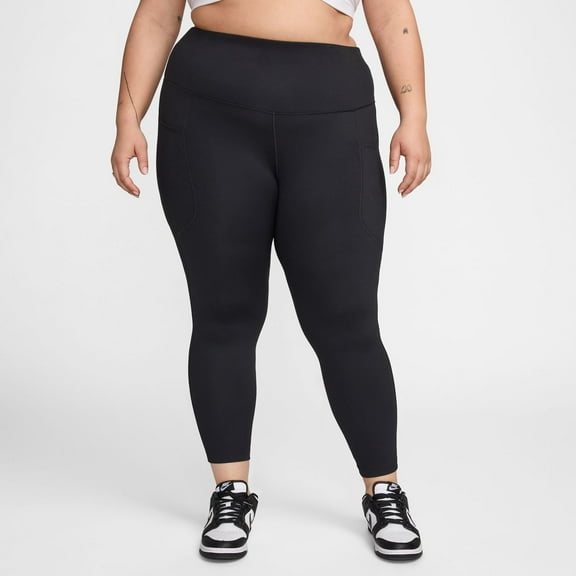 Nike One Women's High-Waisted 7/8 Leggings with Pockets (Plus Size) Color: Black/Black Size: 2X