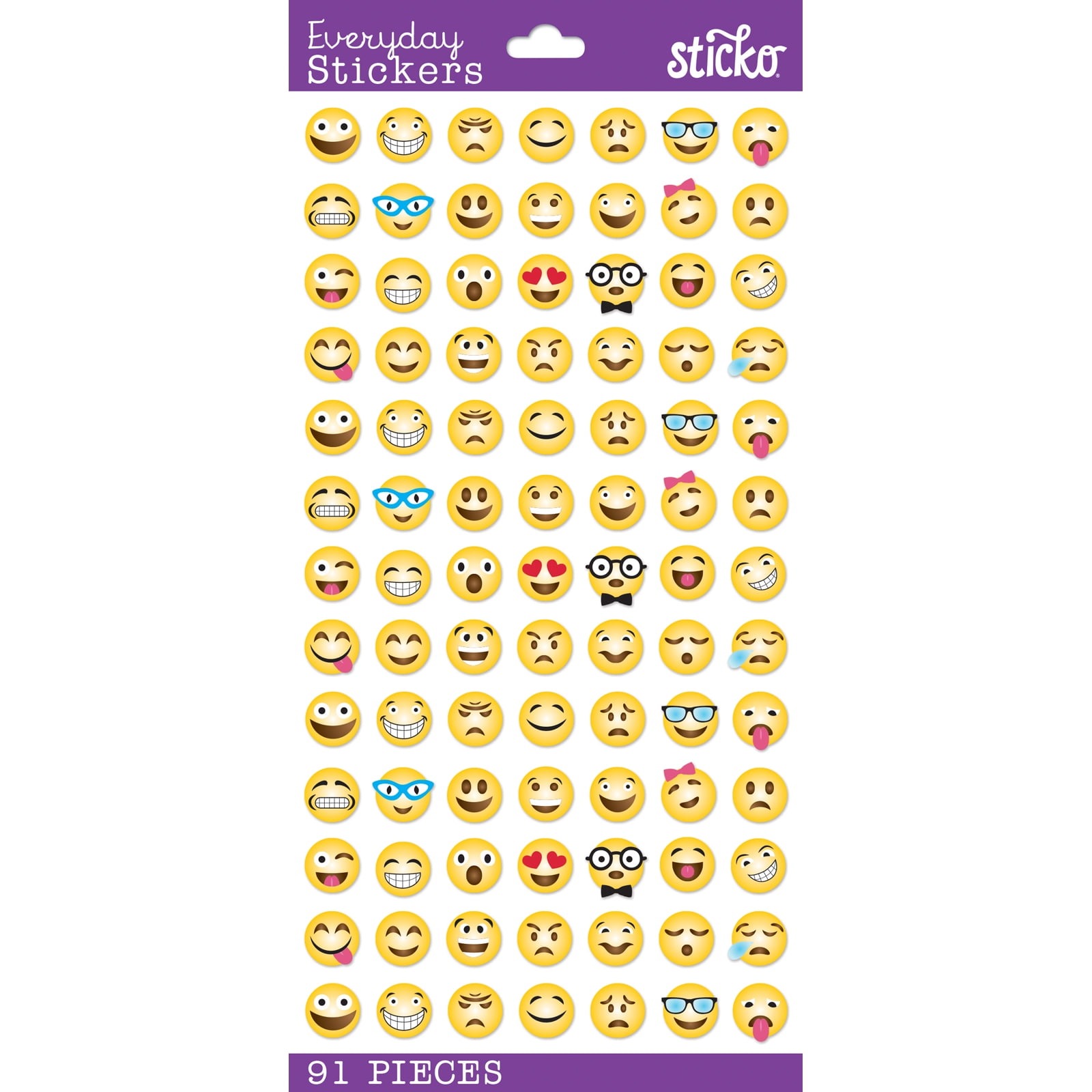 Simplicity Solid Everyday Classic Multicolor Smiley Emojis Paper Stickers, 91 Piece