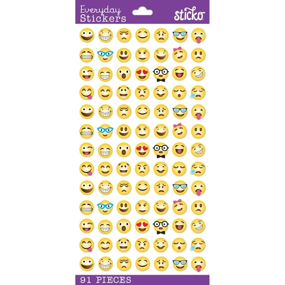 Simplicity Everyday Classic Multicolor Smiley Emojis Paper Stickers, 91 Piece