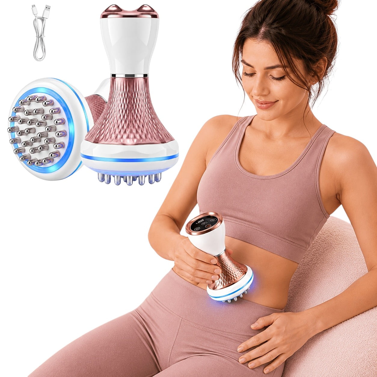 KTS Heated Body Massager with Microcurrent, Red Light and Vibration, Handheld Home Spa Massage Tool with 35 Adjustable Levels and 20-Min Timer for Muscle Relaxation, Waist, Arms and Legs