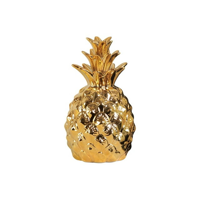 Artistic Pineapple Figurine In Ceramic, Glossy Gold