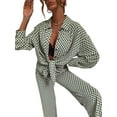 thumbnail image 2 of Liacowi Women 2 Piece Pant Set Aesthetic Print Long Sleeve Top Shirt + Long Trousers Casual Summer Beach Holiday Suits Outfits, 2 of 9