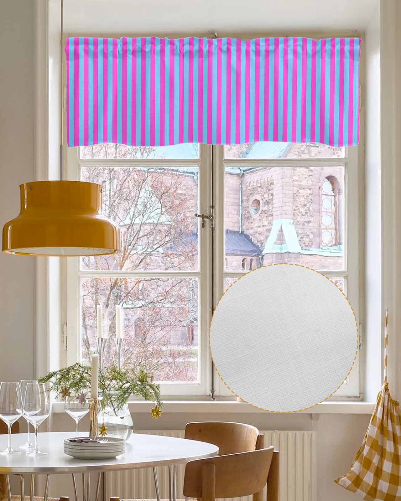 Purple Striped Kitchen Valances for Windows Farmhouse Linen Window Valance Curtain for Living Room Window Treatment Geometric Pink Vertical Solid Rainbow Valance Rod Pocket Topper Drape, 42 x 12 Inch