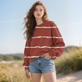 thumbnail image 2 of Holzkary Oversized Sweatshirt for Women Warm Soft Printed Shirt Winter Sweatshirts Tops Loose Fit Casual Long Sleeve Striped Sweatshirt Comfy Fall Winter Outfits Clothes 2025 Fashion Wine M, 2 of 7