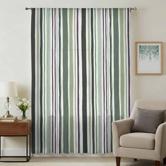 Sage Green Striped Sheer Curtains 84 Inches Long for Living Room, Modern Vintage Stripes Farmhouse Light Filtering Privacy Drapes, Breathable Semi Sheer Window Treatment for Bedroom Dining Room