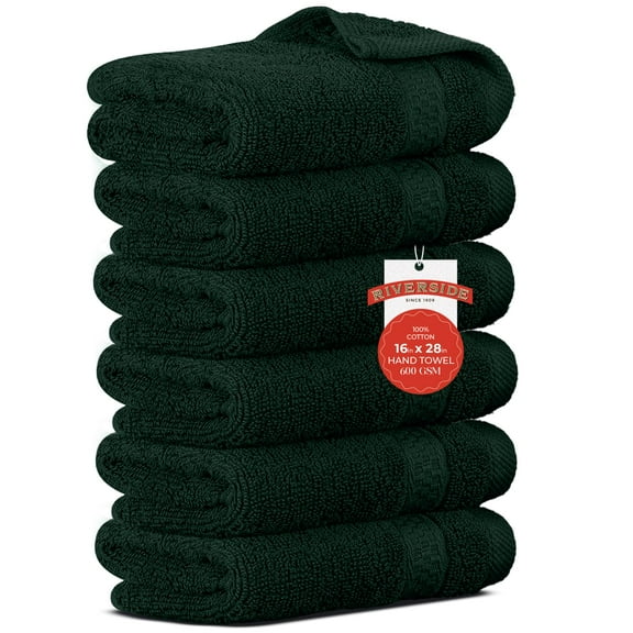 RIVERSIDE 6 Pack Hand Towels 16x28 Luxury Plush Cotton 600 GSM Absorbent Quick Dry Hotel Quality for Bathroom Spa - Hunter Green