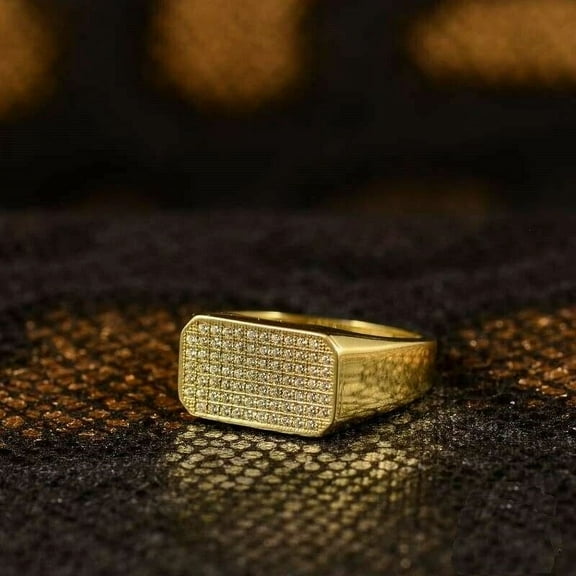 0.50CT Round Cut Simulated Diamond Men's Cluster Wedding Pinky Band Ring 14K Yellow Gold Plated 925 Sterling Silver