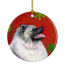 Decorazione Natalizia In Ceramica Caroline's Treasures Con Keeshond E Fiocchi Di Neve Rossi - 7,1 Cm