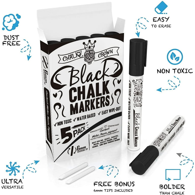  5 Blue Chalkboard Chalk Pens - Blue Dry Erase Markers for  Blackboard, Chalkboard Signs, Windows, Glass