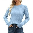 thumbnail image 7 of Zedker Women'S Solid Color Casual Crewneck Long Sleeve Cable Knitted Sweaters, Comfy Breathable Ribber Cuffs Pullover Fall Tops,Light Blue,XL, 7 of 7