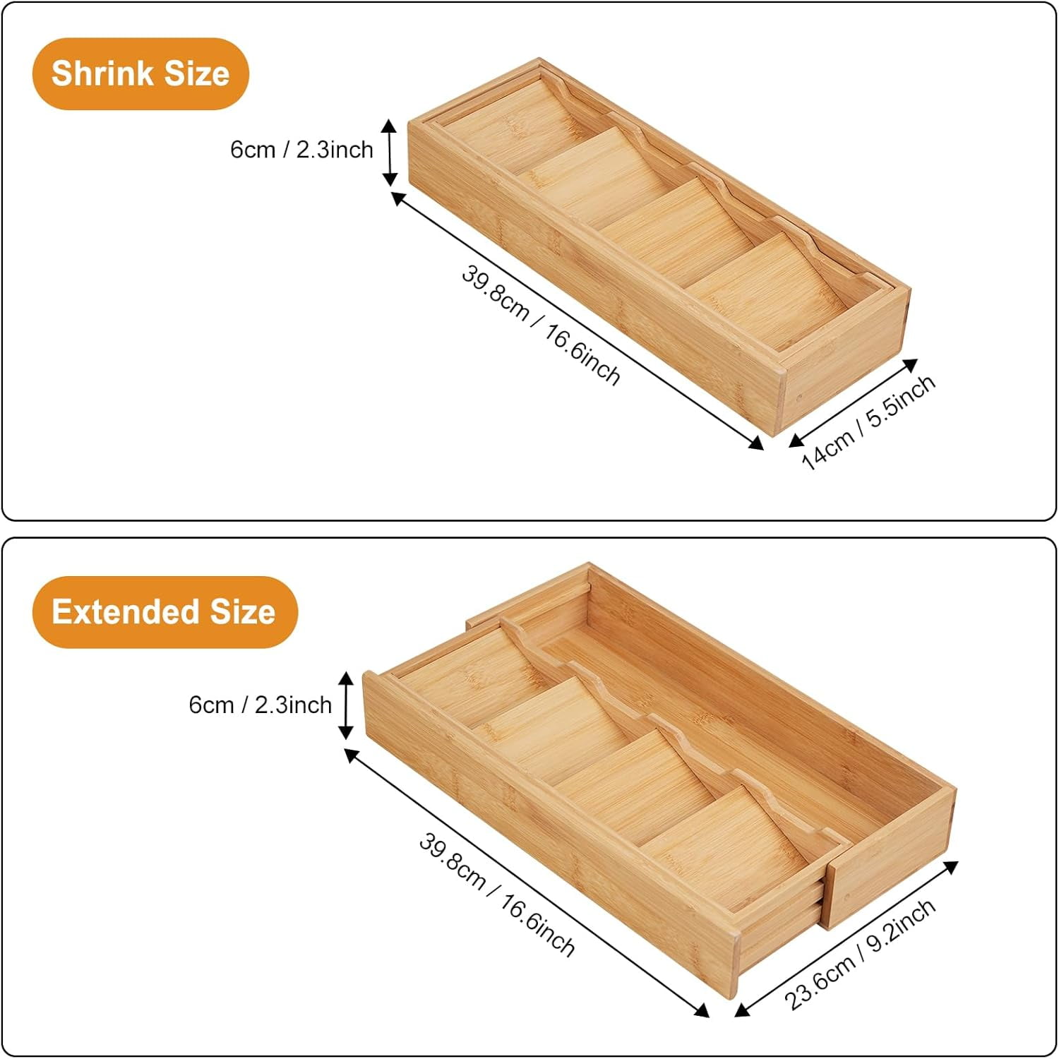 Bamboo Kitchen Drawer Organizer, Expandable , Utensil Holder, Cutlery Tray Spoon Flatware Storage with Drawer Dividers