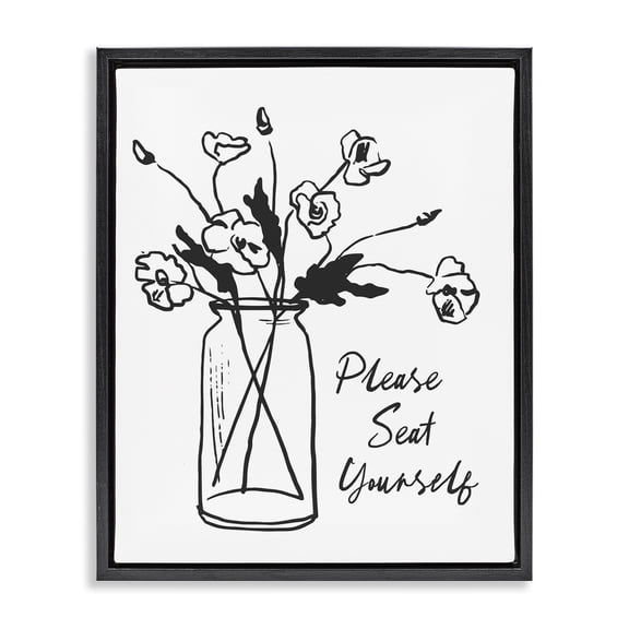 Stupell Industries Contemporary Seat Yourself Bathroom Flowers Black Floating Frame Canvas Art, 17 x 21, by Lettered and Lined