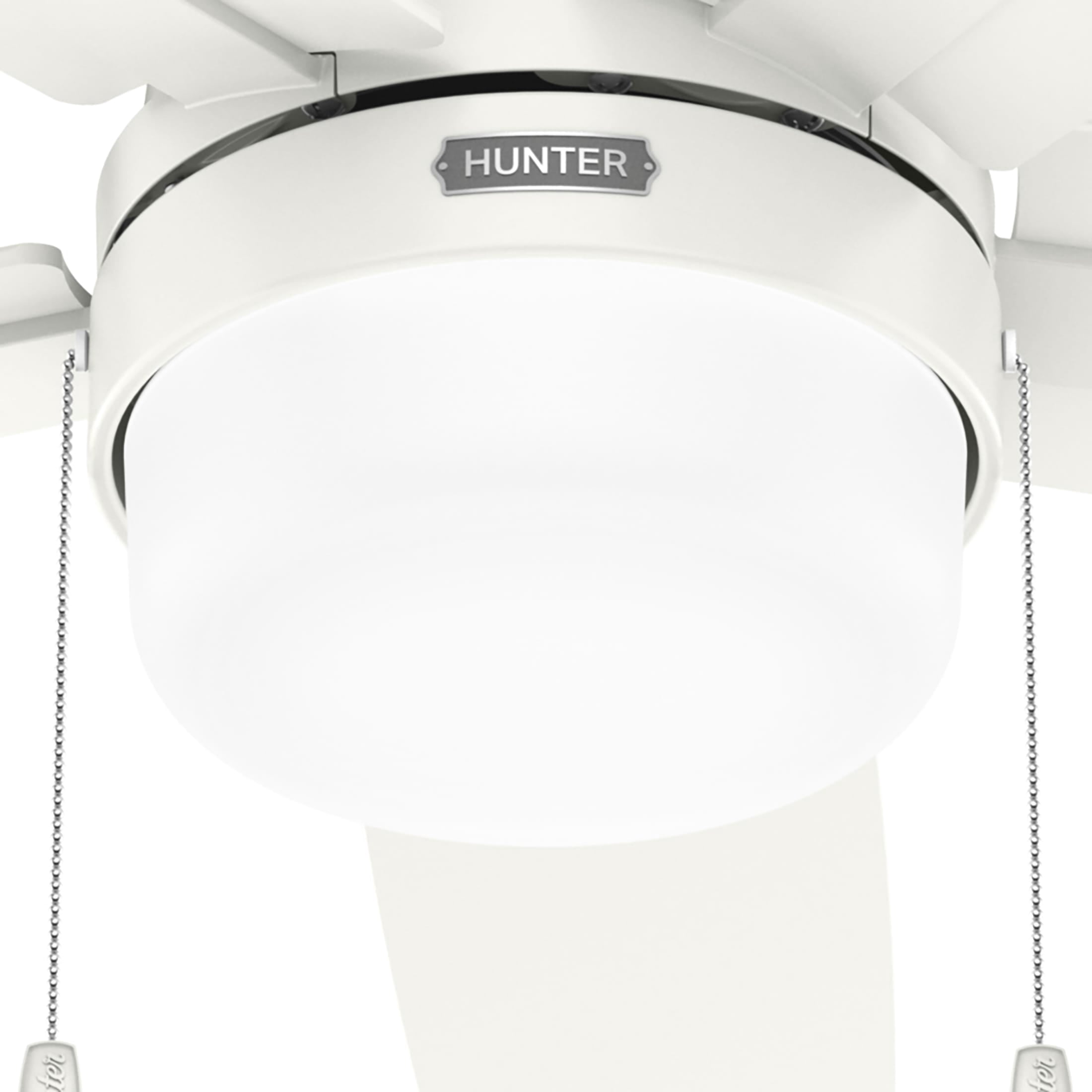 Hunter 52 inch Indoor Ceiling Fan with LED Light - White Ceiling Fan with Pull Chain, For Bedroom or Living Room, Standard Mount, No Remote, 5 Blades, Includes Bulbs - Anisten 52487, Fresh White