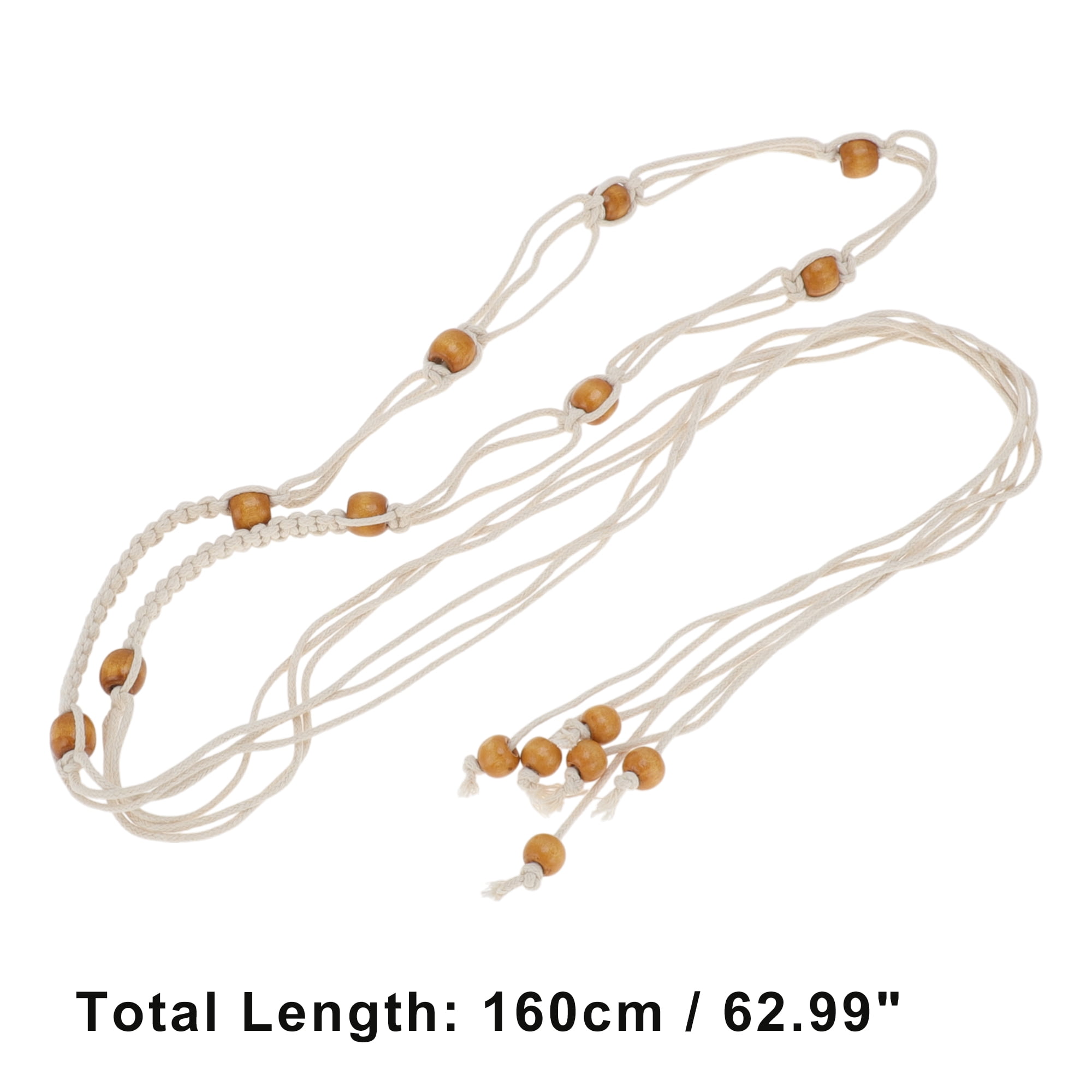Unique Bargains Retro Bohemian Adjustable Tie Belt with Bead Accents 1 Pc Beige