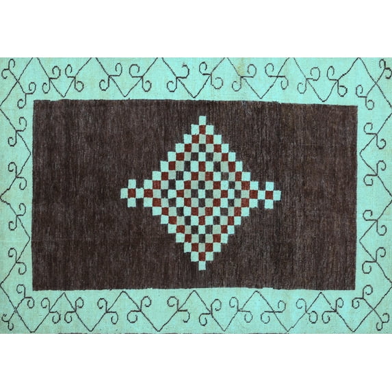 Ahgly Company Indoor Rectangle Abstract Light Blue Modern Area Rugs, 2' x 3'