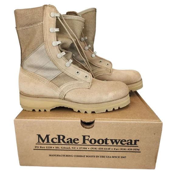 McRae Footwear Men's Size 13.5W Tan 3-Layer Army Combat Boots, Tactical Vibram Boots