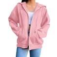 thumbnail image 2 of Hoodie for Women Oversized Zip Up Cozy Hooded Sweatshirt Fleece Drawstring Pullover Sweatshirt Jacket with Pockets Pink S-6XL, 2 of 7