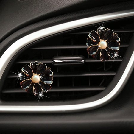 2 Pieces Daisy Flower Air Vent Clip Cute Car Air Freshener Clip Bling Pearl Car Air Outlet Decorations Charm Car Inter Decor Accessories for Girls Women