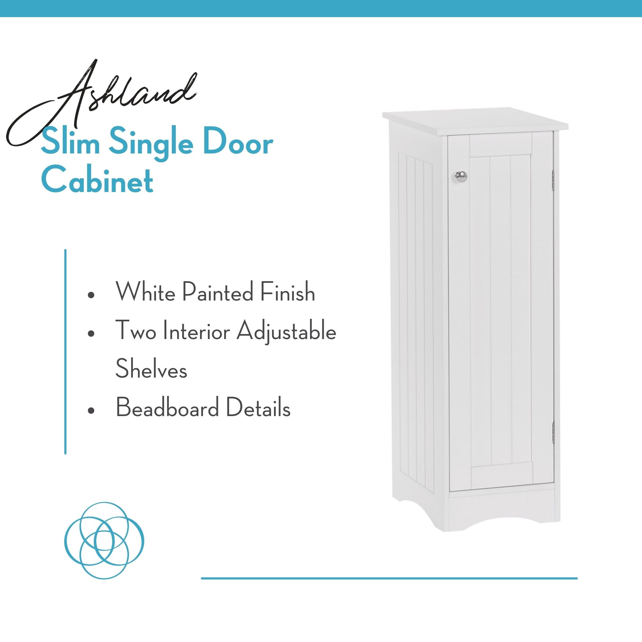 RiverRidge Ashland 1-Door Slim Bathroom and Laundry Storage Cabinet with Shelves - White