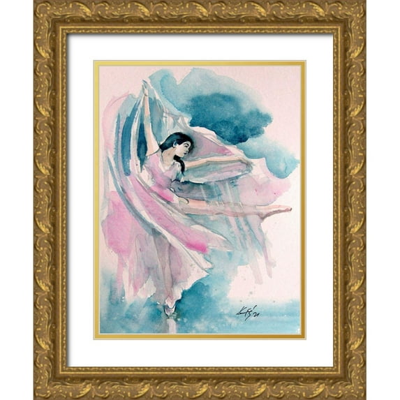 Kovacs, Anna Brigite 25x32 Gold Ornate Wood Framed with Double Matting Museum Art Print Titled - Ballerina in Pink II